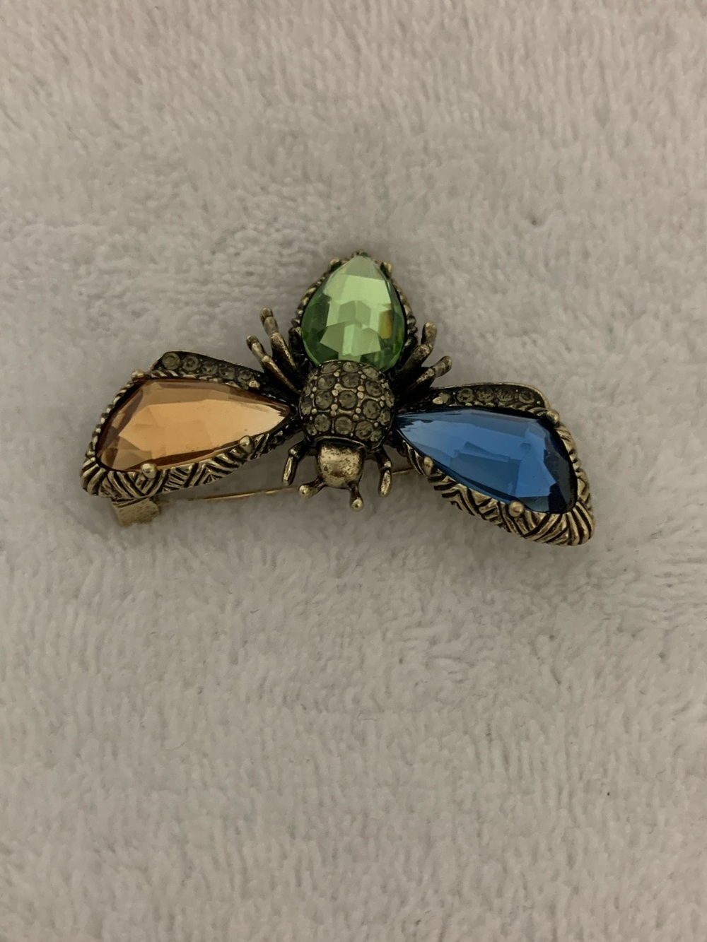 Multi-Color Crystal Bee Brooch - Gold Tone Accent